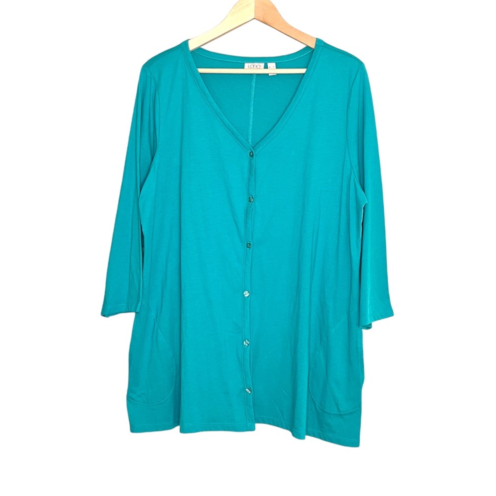 LOGO by Lori Goldstein Blue Constance Cotton/Modal blend Cardigan size XL